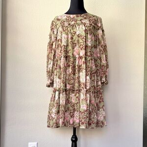 Ted Baker Floral Long Sleeve Dress in Pink and green